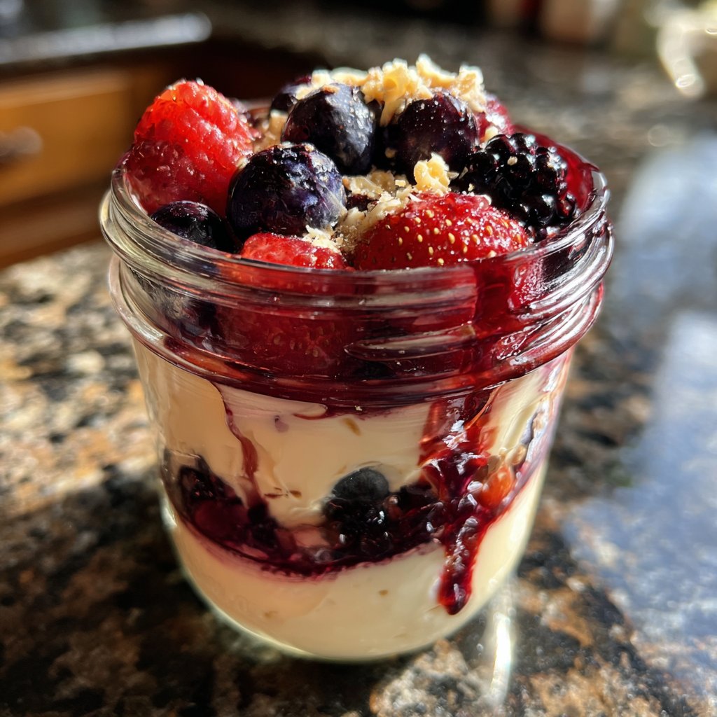 Frühstück im Glas mit Skyr und Beeren