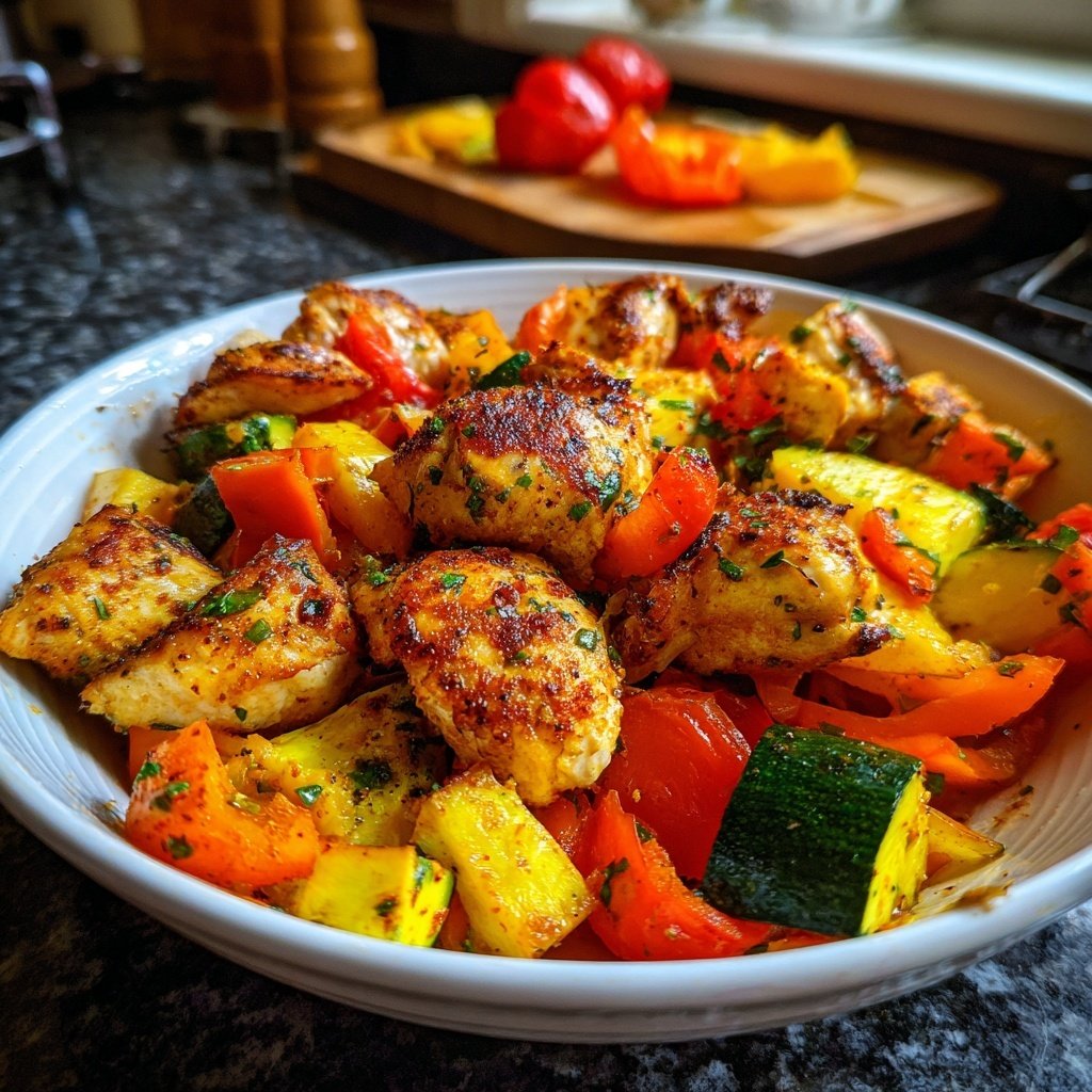 Kalorienarme Gemüsepfanne Mit Hähnchen