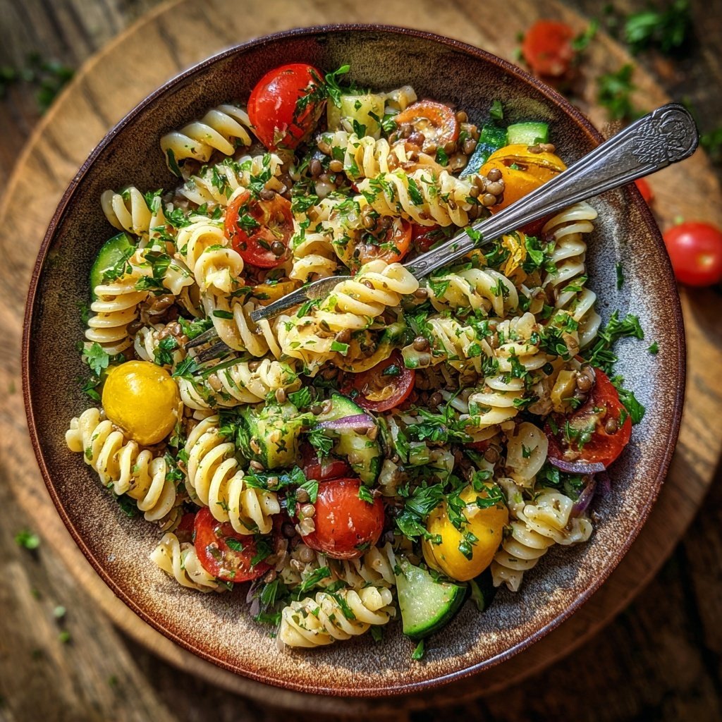 Mediterraner Nudelsalat Mit Linsen