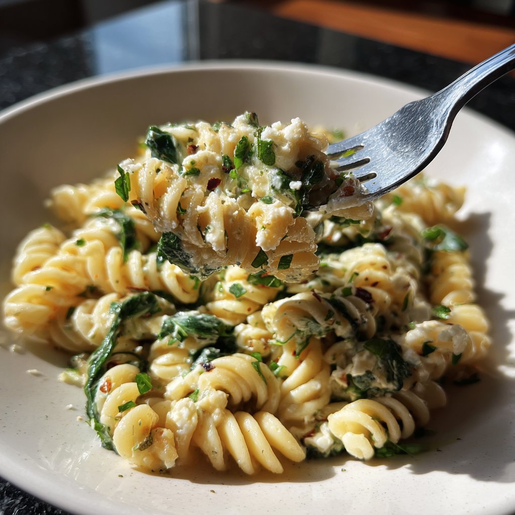 Pasta mit Spinat und Feta