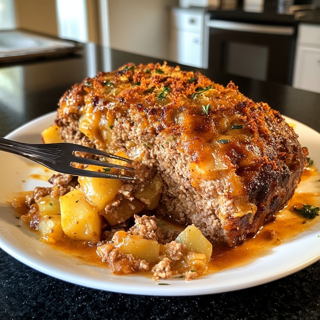 Hackbraten mit Kartoffeln in Sahne
